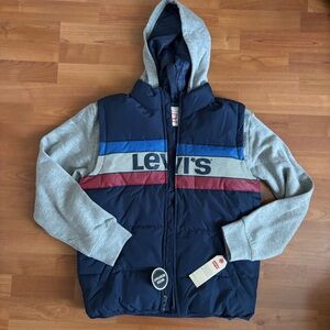 NWT Levi's navy puffer jacket with hood size kids XL